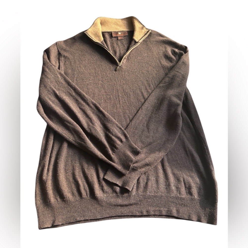 Toscano Italian Merino Wool Sweater Men’s Zip‎ Neck Preppy Classic XL